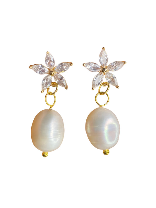 Crystal Flower Pearl Earring