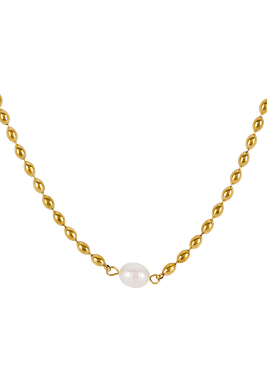 Oval Link Pearl Necklace