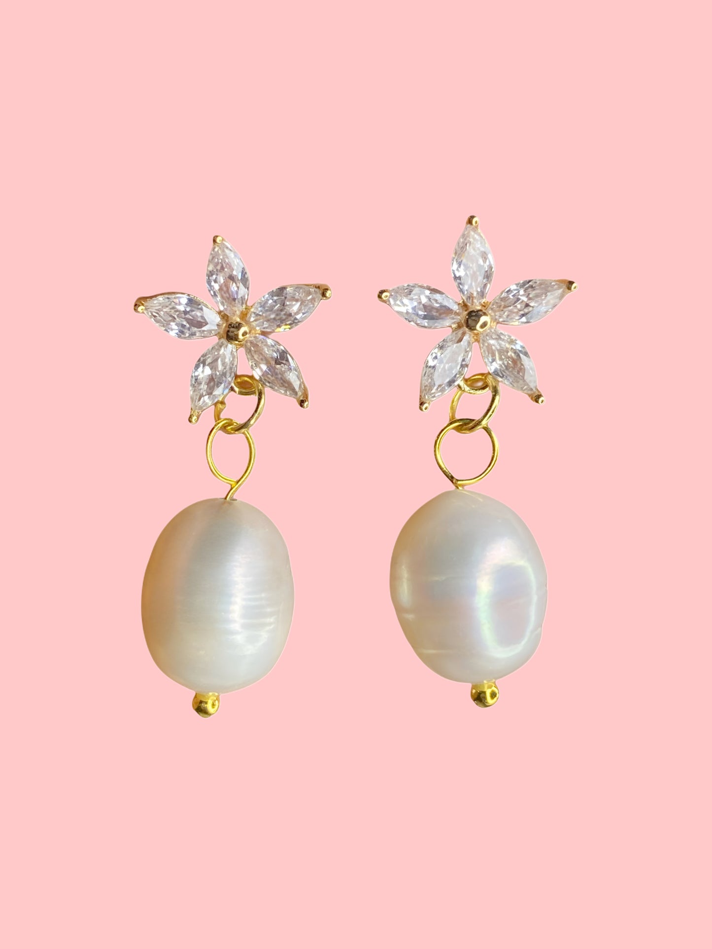 Crystal Flower Pearl Earring